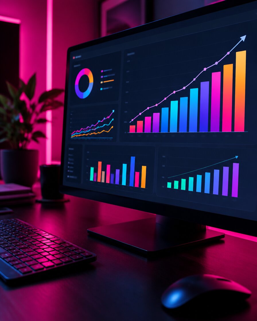 Ecrã de computador com gráficos de campanhas publicitárias